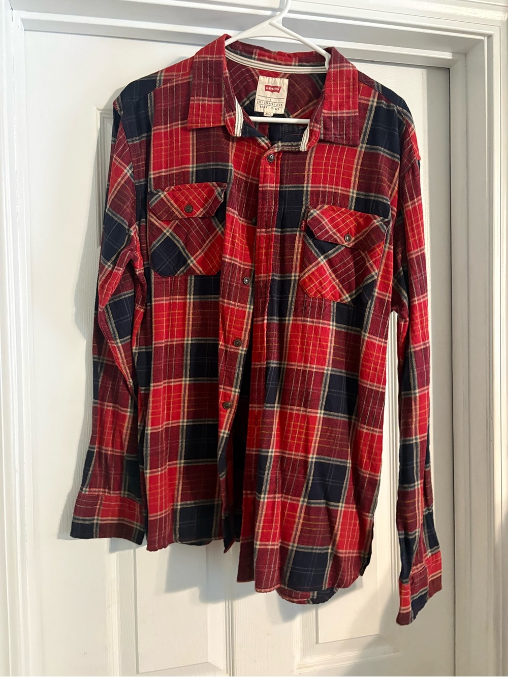 Levi's Red and Navy Plaid Button-Down Shirt